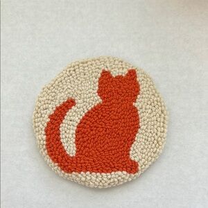 Orange cat design punch needle coaster handmade